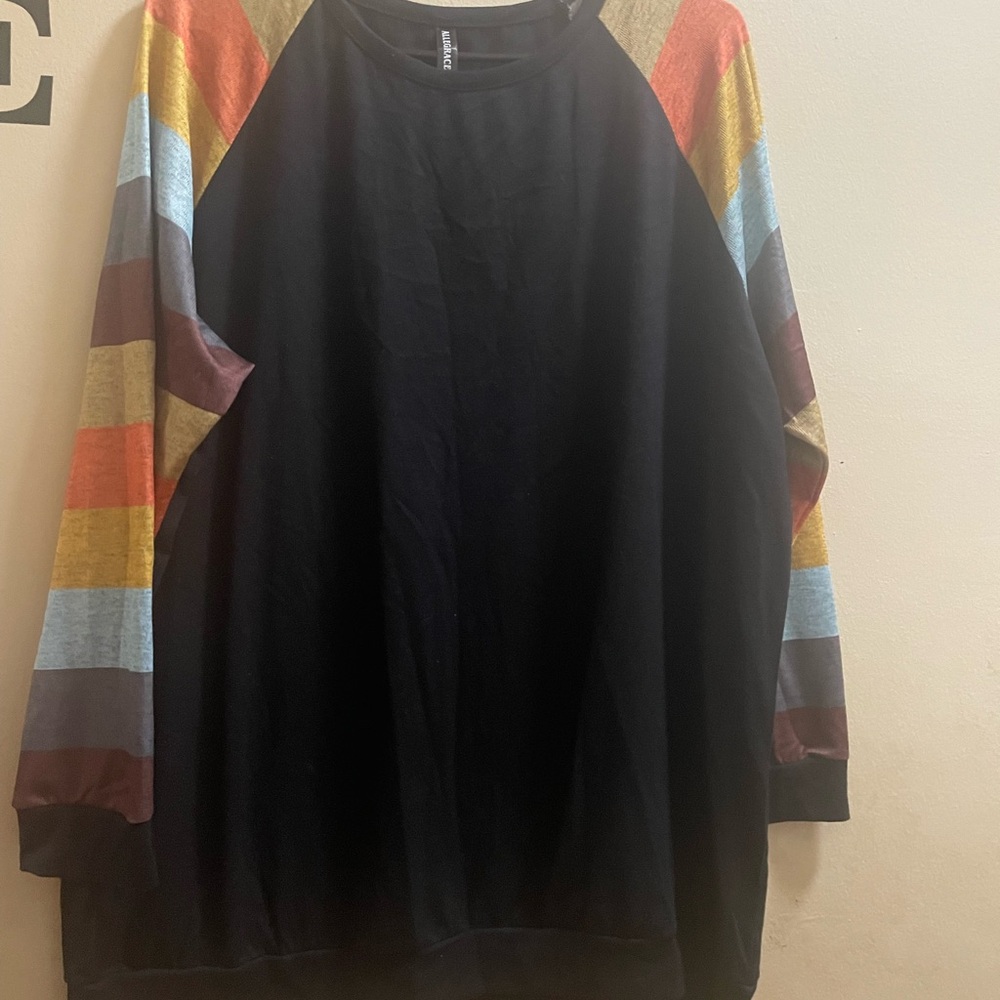 Colorful Striped Sleeve Raglan Shirt